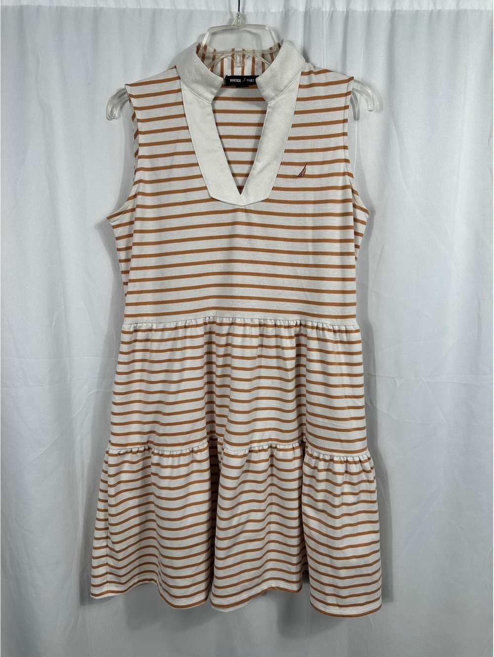 Nautica Jeans Women's Sleeveless Striped Dress with V-Neck Collar Small